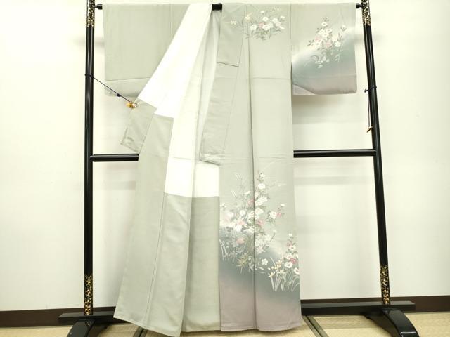平和屋著物▼訪問著　手描き　草花　暈し染　正絹　逸品　未使用　DAAR8606fe