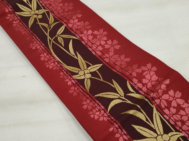 平和屋著物◎本場筑前博多織　半幅帯　草花間道　金纟　正絹　逸品　DAAT2623qa