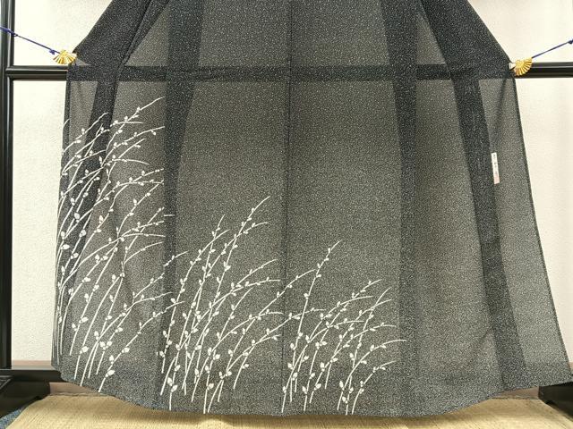 平和屋著物＊夏物　訪(fǎng)問(wèn)著　絽　作家物　枝蕾　黒地　正絹　逸品　BAAT2439fw
