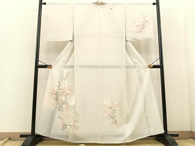 平和屋著物＊夏物　訪問著　絽　百合　暈し染め　正絹　逸品　BAAT2248fw