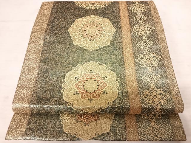 平和屋着物◎六通柄袋帯 唐織 亀甲花文 金糸 正絹 逸品