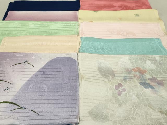 着物屋こころ■和装小物　上質な帯揚げ10枚セット　刺繍　花柄　鶴　地紋起こし　暈し染め　金彩　鬼しぼ縮緬　逸品　未使用　A-cs1923