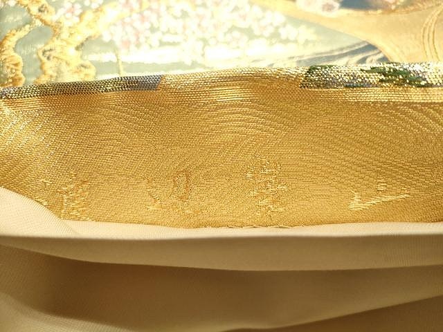  flat мир магазин кимоно * Watanabe . гора все через рисунок двойной пояс obi Tang тканый . вода . журавль цветок документ золотой нить натуральный шелк замечательная вещь CAAR7518yk
