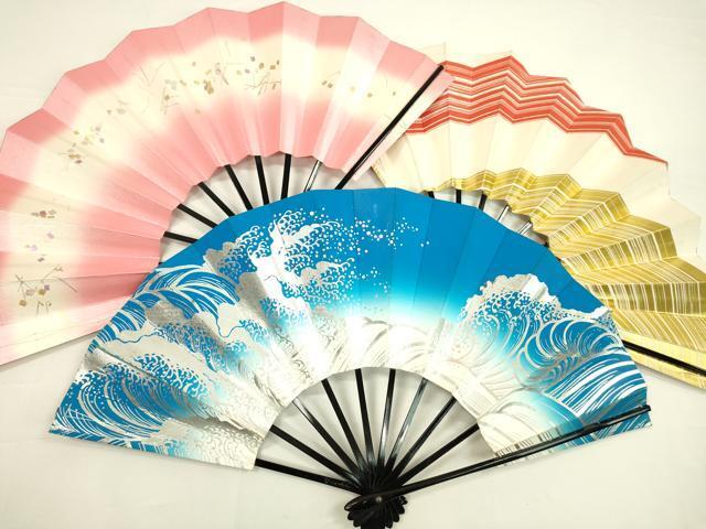 平和屋着物▼和装小物　扇子まとめて１０本　舞扇　飾り扇　立波　藤　箔散らし　２９cm　九寸五分　金銀彩　日本舞踊　逸品　CAAQ8166ju_画像5