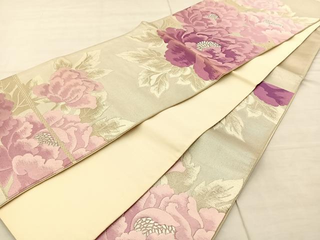  flat мир магазин кимоно * шесть через рисунок двойной пояс obi Tang тканый . цветок документ серебряный нить натуральный шелк замечательная вещь BAAS6192fc