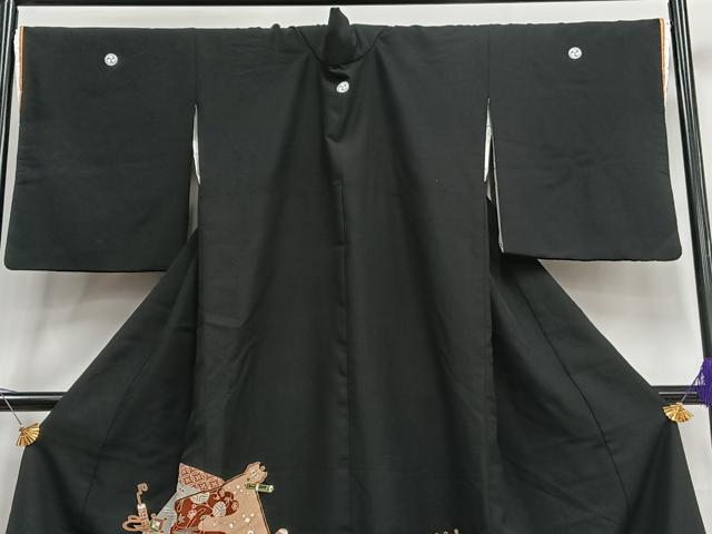 平和屋本店▼お引きずり?お引き摺り　黒留袖　和裝　結婚式　舞妓　蕓妓　蕓者　衣裝　寶盡くし文　黒地　金銀彩　逸品　AAAV3884es