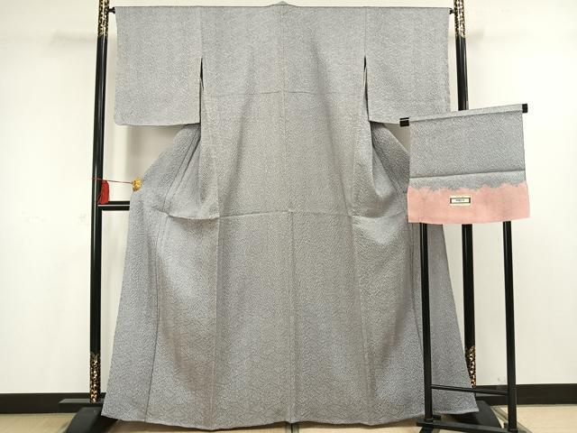 平和屋著物▽極上　小紋　単衣　杢目絞り　反端付き　正絹　逸品　未使用　AAAV2607fy