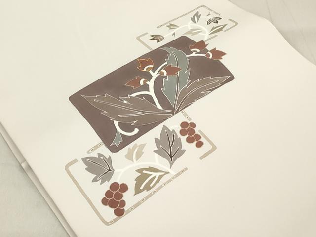 平和屋著物◎塩瀬　九寸開き名古屋帯　駒刺繍　色紙葡萄蔦の葉文　金彩　正絹　逸品　未使用　CAAS4160qe