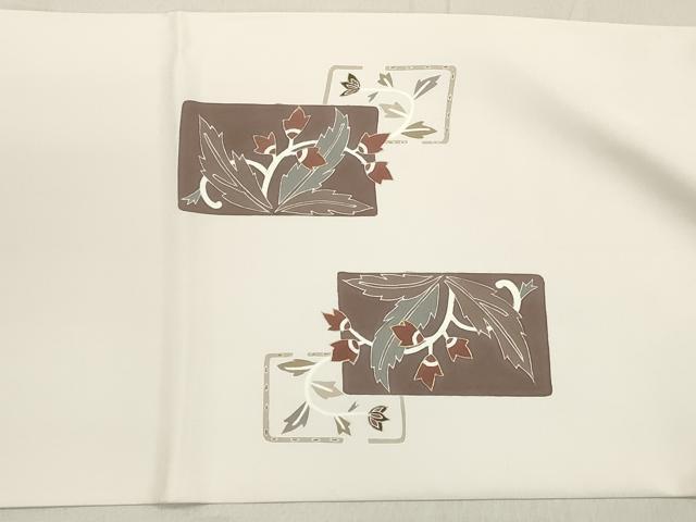平和屋著物◎塩瀬　九寸開き名古屋帯　駒刺繍　色紙葡萄蔦の葉文　金彩　正絹　逸品　未使用　CAAS4160qe