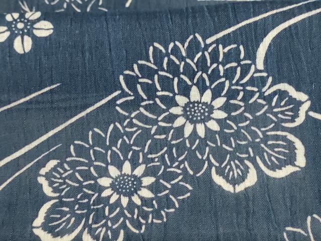 平和屋著物＊夏物　小紋　ちぢみ織　型染め　花鳥文　麻　逸品　AAAV4827jd