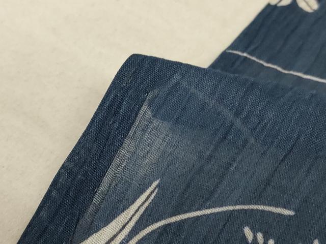 平和屋著物＊夏物　小紋　ちぢみ織　型染め　花鳥文　麻　逸品　AAAV4827jd