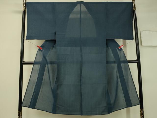 平和屋著物＊夏物　男性　本場小千谷ちぢみ　留紺色　反端付き　麻　逸品　未使用　CAAS8109vp