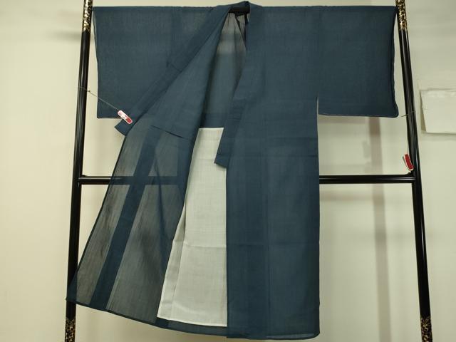 平和屋著物＊夏物　男性　本場小千谷ちぢみ　留紺色　反端付き　麻　逸品　未使用　CAAS8109vp
