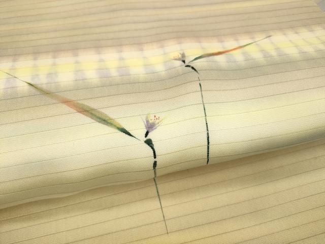 平和屋著物＊夏物　絽塩瀬　九寸名古屋帯　作家物　手描き　草花文　正絹　逸品　DAAS2981cm