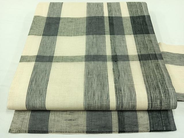 平和屋著物＊夏物　九寸名古屋帯　格子文　正絹　逸品　AAAW3909jh