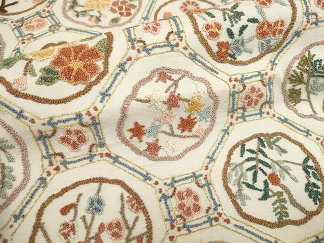 平和屋著物▼中國三大刺繍　相良刺繍　九寸名古屋帯　蜀江花丸文　金纟　正絹　逸品　AAAW0448wj