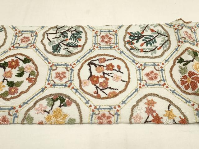 平和屋著物▼中國三大刺繍　相良刺繍　九寸名古屋帯　蜀江花丸文　金纟　正絹　逸品　AAAW0448wj
