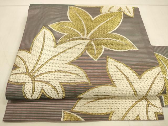 平和屋著物＊夏物　九寸名古屋帯　唐織　舞葉文　金纟　正絹　逸品　DAAT7214cm