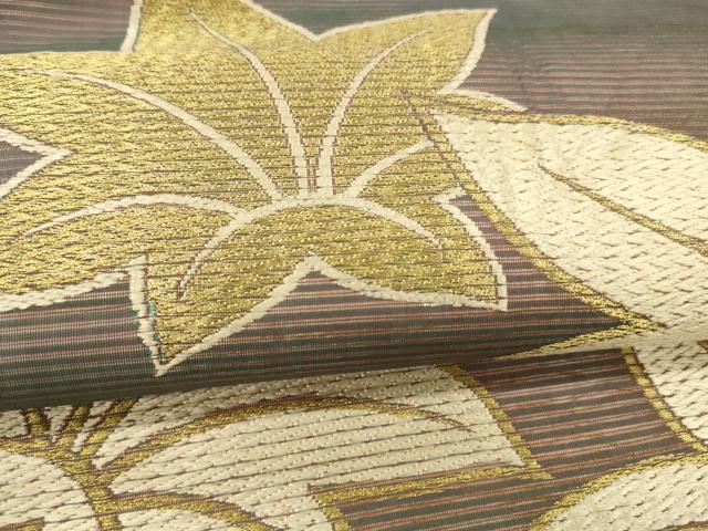 平和屋著物＊夏物　九寸名古屋帯　唐織　舞葉文　金纟　正絹　逸品　DAAT7214cm