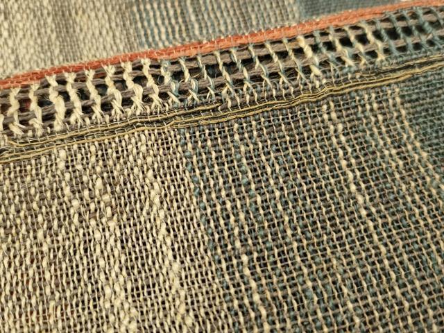 平和屋著物＊夏物　両面　半幅帯　紬地　抽象文様　正絹　逸品　DAAT7018cm