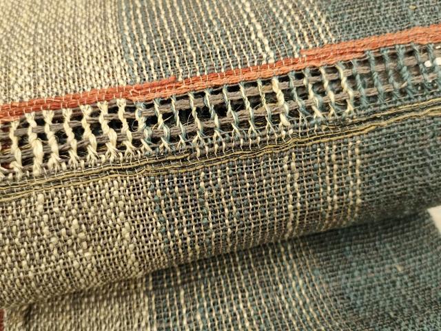 平和屋著物＊夏物　両面　半幅帯　紬地　抽象文様　正絹　逸品　DAAT7018cm