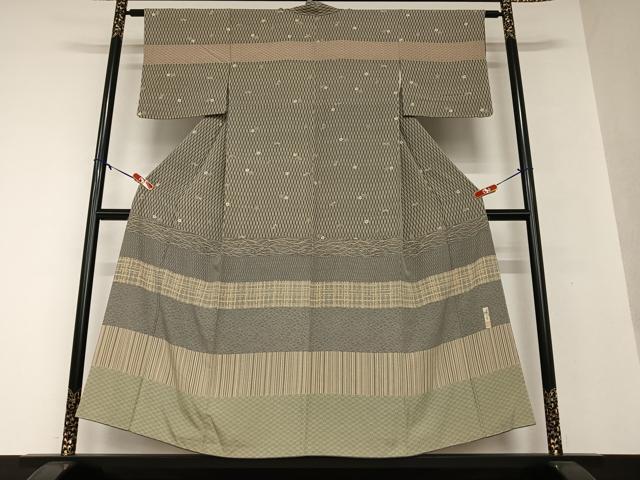 幾何学模様がかっこいいシルバーの袋帯　正絹 幾何学模様がかっこいいシルバーの袋帯 正絹