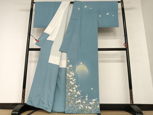 【染め分け暈し】正絹　上質な訪問着　花柄　袷　落款 正絹【未使用品 叩き染】お花 暈しに訪問着 袷b627