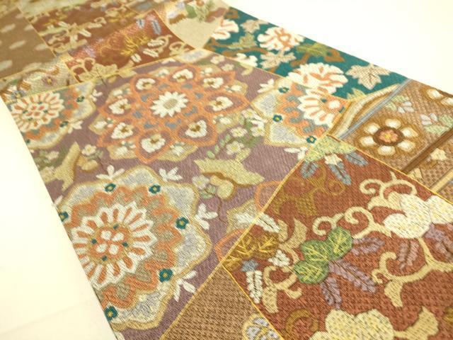 平和屋着物■極上　全通柄袋帯　総絽刺し　区限刺繍　名物裂　金糸　逸品　未使用　km042