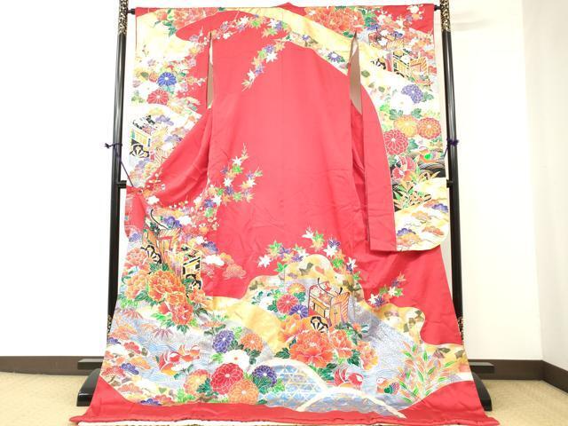 お引きずり・お引き摺り・引き振袖 結婚式 草花文 暈し染め 金銀彩 逸品 平和屋着物○お引きずり・お引き摺り・引き振袖 和装 結婚式