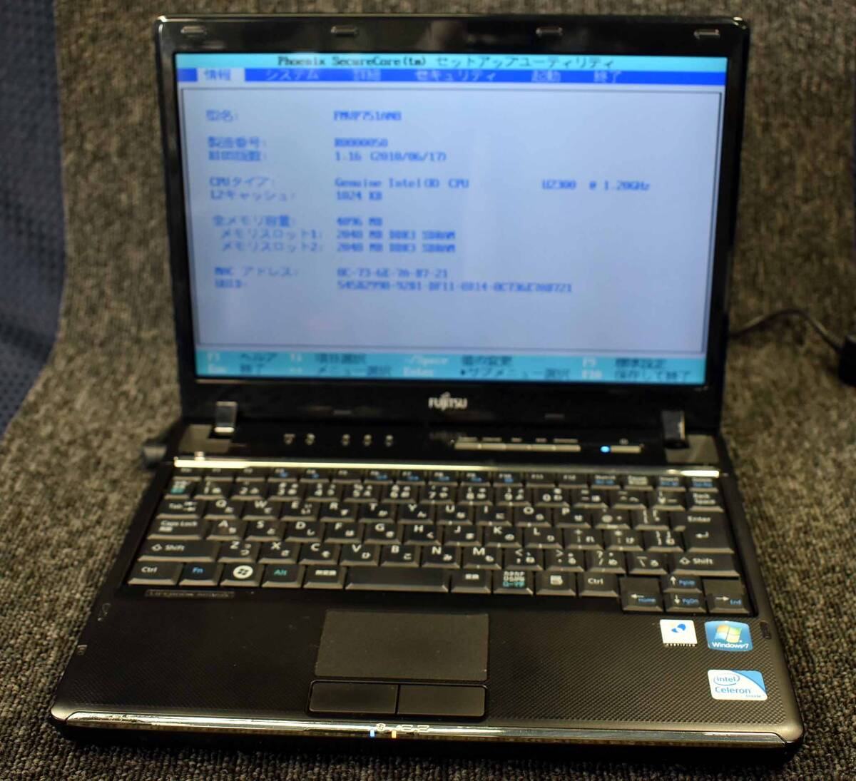 起動確認のみ(ジャンク扱い) 富士通 LIFEBOOK PH750/1AN CPU:Genuine U2300 RAM:4G HDD:無し (管:KP733_画像1