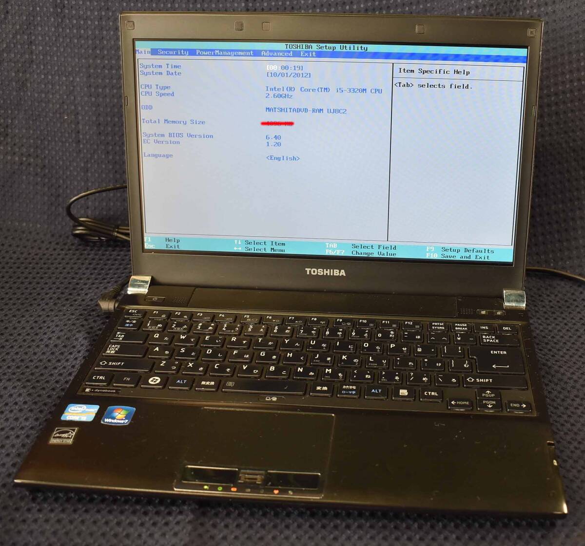 起動(dòng)確認(rèn)のみ(ジャンク扱い) TOSHIBA dynabook R732F CPU:i5-3320M RAM:無(wú)し HDD:無(wú)し (管:KP708