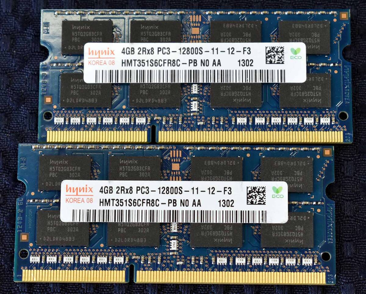 4GB 2枚組 (合計:8GB) PC3-12800S-11-12-F3 S.O.DIMM ノートPC用メモリ 2Rx8 16chip SKhynix (管:KMN0038 x 4s_画像1