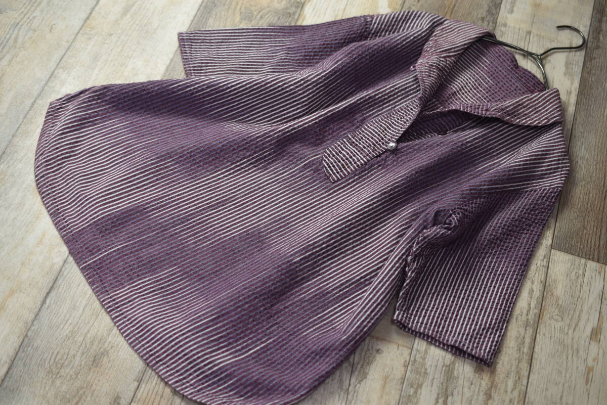 横浜元町グレープ grape インド製 ショールカラー ストライプ柄織オーバーブラウス 