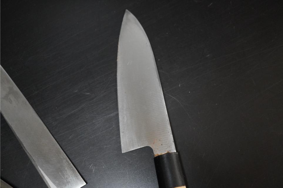D5558-2 料理包丁 全3本 [左用 関孫六 刺身包丁] [安鋼 作 出刃包丁] [廣州雙獅為記 中華包丁] 和包丁 中華包丁