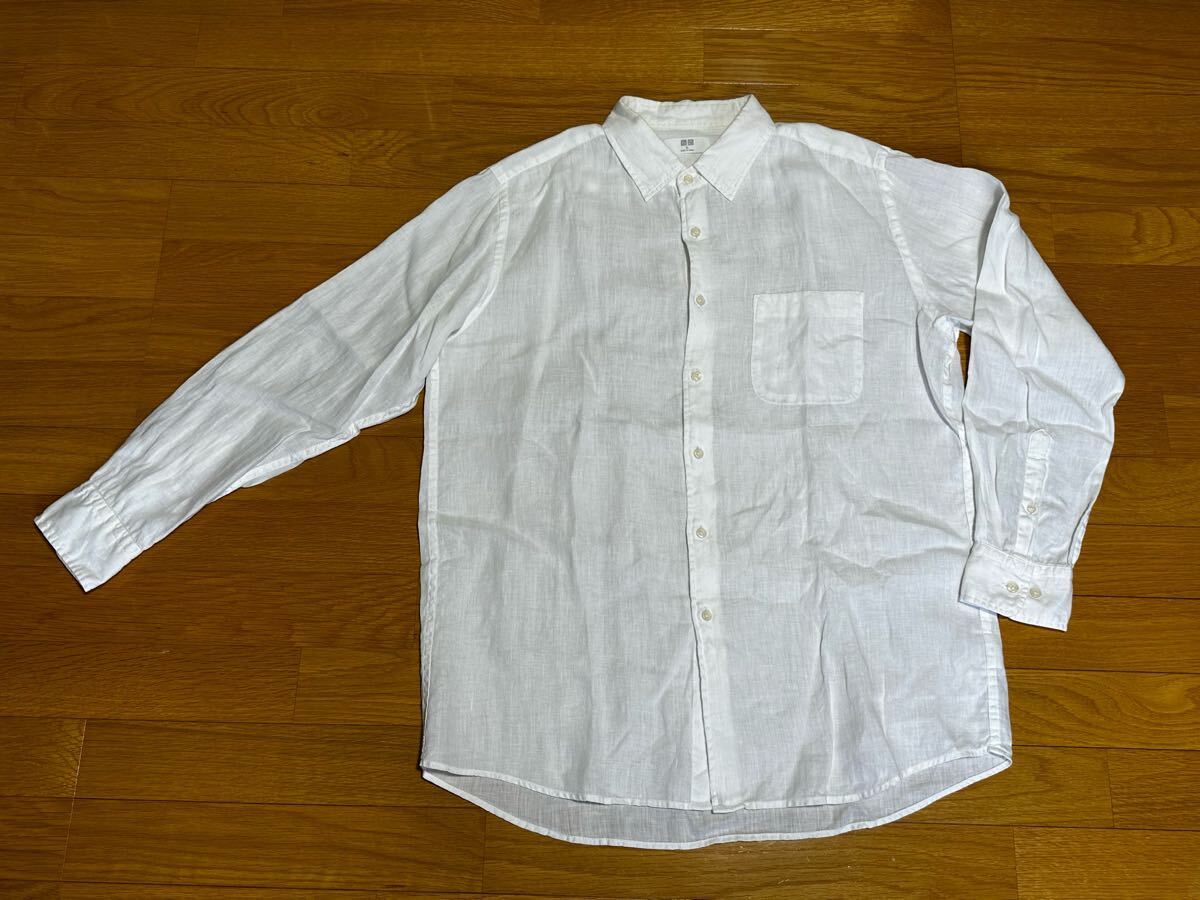 【中古】 UNIQLO プレミアムリネンシャツ XL White ホワイト 白 ユニクロ 長袖 長袖シャツ