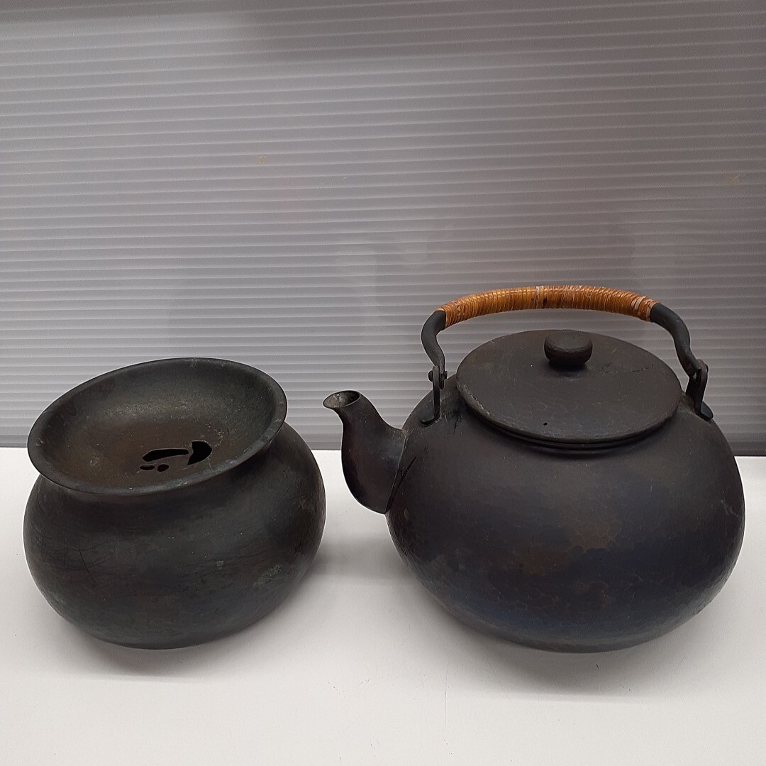 玉川堂 鎚起銅器 銅製 急須 湯沸 袋形建水 茶道具 煎茶道具 2点
