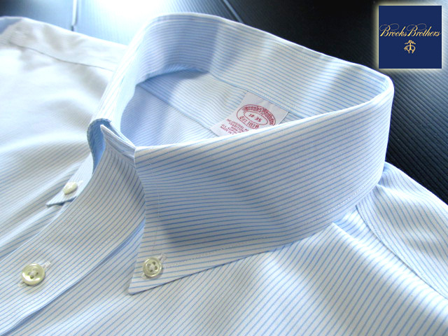 ★500円スタート！美品 ブルックスブラザーズ BROOKS BROTHERS ボタンダウンシャツ 長(zhǎng)袖 XLサイズ 希少品 ピンストライプ ブルー×ホワイト