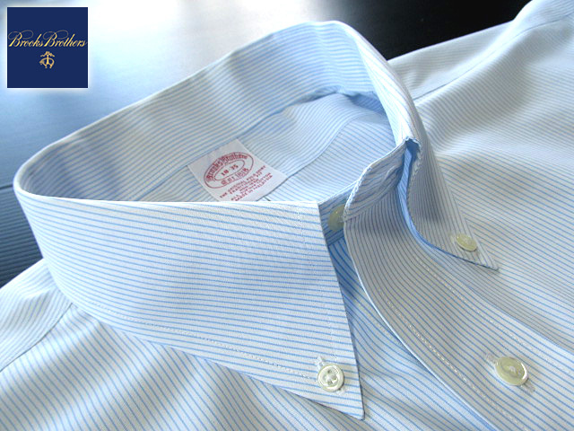 ★500円スタート！美品 ブルックスブラザーズ BROOKS BROTHERS ボタンダウンシャツ 長(zhǎng)袖 XLサイズ 希少品 ピンストライプ ブルー×ホワイト