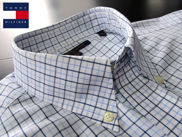 *500 иен старт! Tommy Hilfiger TOMMY HILFIGER кнопка down рубашка длинный рукав L размер редкий товар рукоятка Sam проверка голубой × черный 