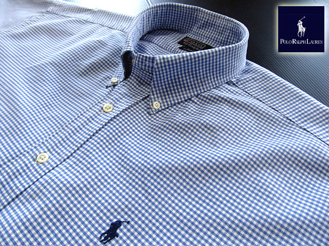 ★美品 ラルフローレン RALPH LAUREN ボタンダウンシャツ 長袖 XLサイズ 希少品 ギンガムチェック ブルー×ホワイト