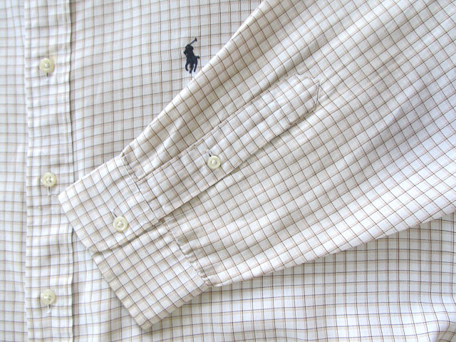 ★300円スタート！ラルフローレン RALPH LAUREN ボタンダウンシャツ 長袖 Lサイズ 希少品 ハンサムチェック ブラウン×カーキ×ホワイ???