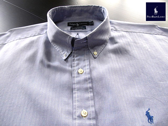 ★300円スタート！ラルフローレン RALPH LAUREN ボタンダウンシャツ 長袖 XLサイズ 希少品 ヘリンボーンスタイル プレミアム?ブルー