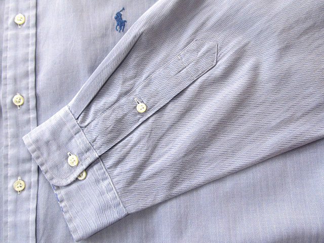 ★300円スタート！ラルフローレン RALPH LAUREN ボタンダウンシャツ 長袖 XLサイズ 希少品 ヘリンボーンスタイル プレミアム?ブルー