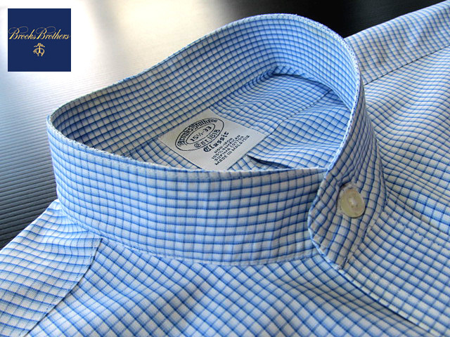 ★100円スタート！ブルックスブラザーズ BROOKS BROTHERS バンドカラーシャツ 長(zhǎng)袖 Lサイズ 希少品 ハンサムチェック ブルー×ホワイト