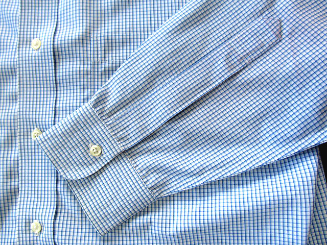 ★100円スタート！ブルックスブラザーズ BROOKS BROTHERS バンドカラーシャツ 長(zhǎng)袖 Lサイズ 希少品 ハンサムチェック ブルー×ホワイト