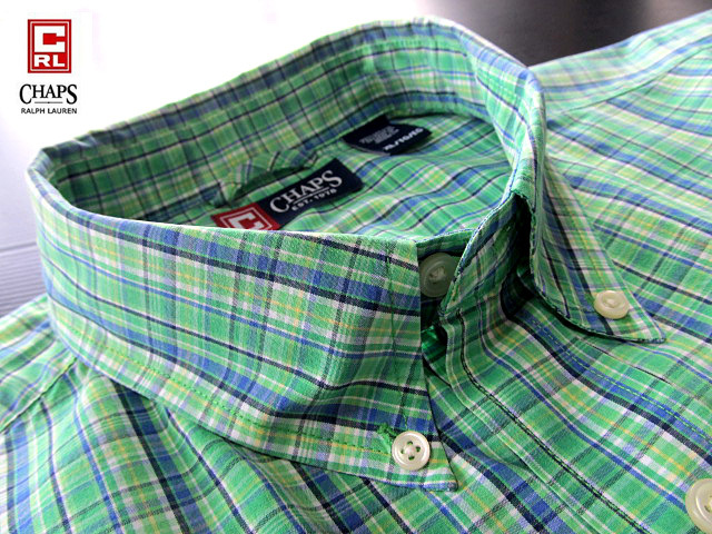 ★300円スタート！チャップス ラルフローレン CHAPS RALPH LAUREN ボタンダウンシャツ 長(zhǎng)袖 XLサイズ 希少品 ハンサムチェック グリーン