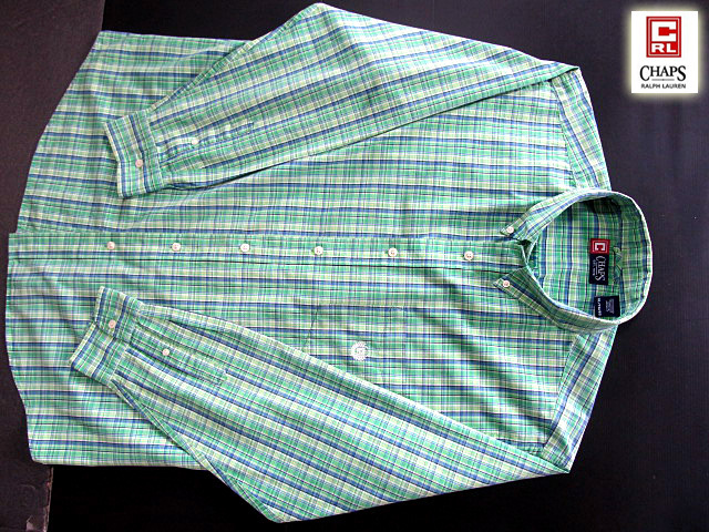 ★300円スタート！チャップス ラルフローレン CHAPS RALPH LAUREN ボタンダウンシャツ 長(zhǎng)袖 XLサイズ 希少品 ハンサムチェック グリーン
