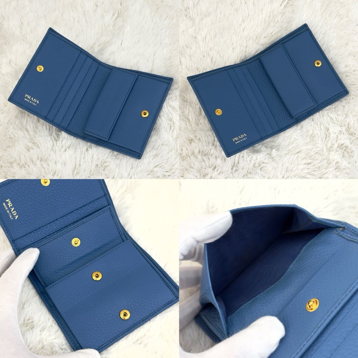 PRADA プラダ ヴィッテログレイン 財布 ゴールド金具 シボ革 二つ折り PRADA プラダ ヴィッテログレイン 財布 ゴールド金具 シボ革 二