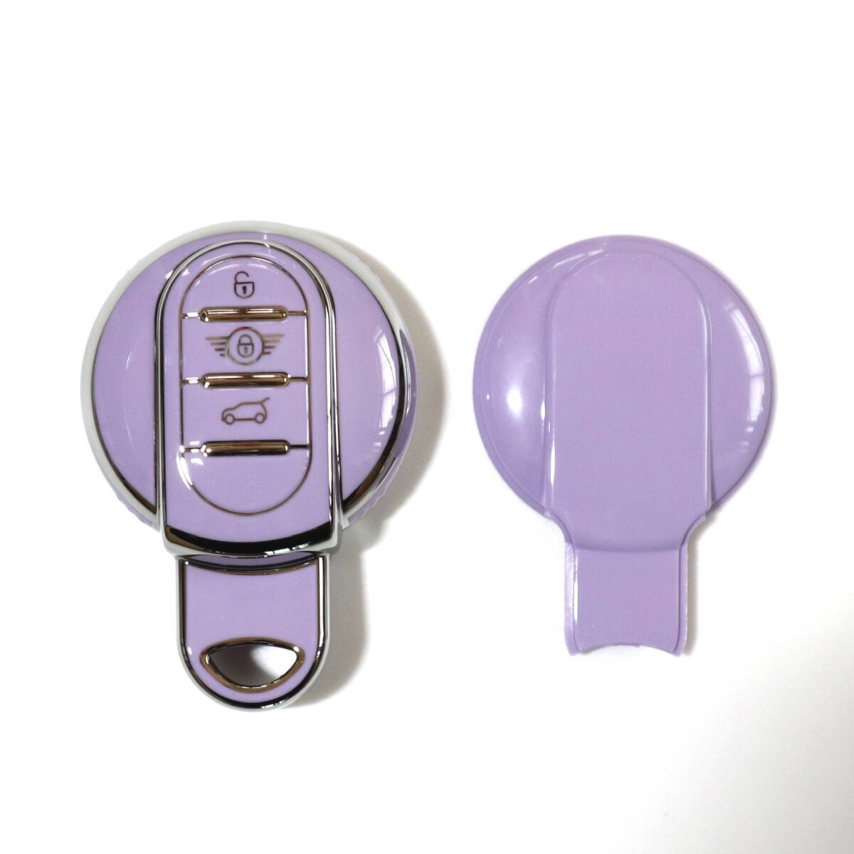 MINI用 スマートキーカバー パープル×シルバー TPU素材 360°全面保護 キーケース ミニクーパー クロスオーバー f54 f55 f56 f60 紫_画像2