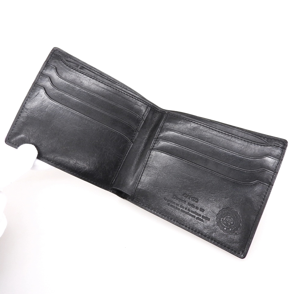 箱付美品 ガンゾ 現(xiàn)行ロゴ クロコダイルレザー 8cc ウォレット 二つ折り財(cái)布 札入れ カード 黒 希少モデル メンズ スーツ ビジネス 旅